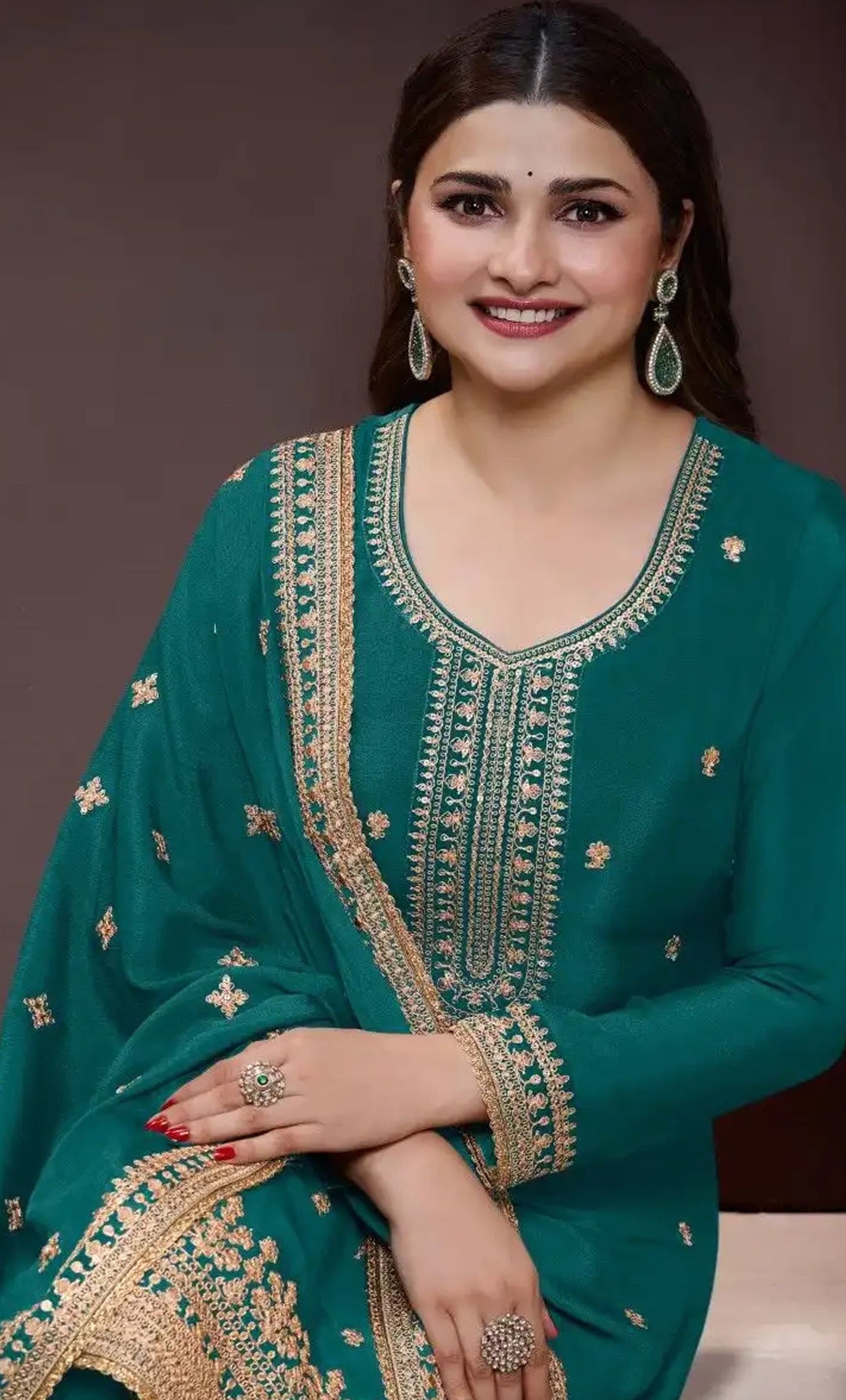 Anaita Teal Chinon Embroidered Salwar Suit