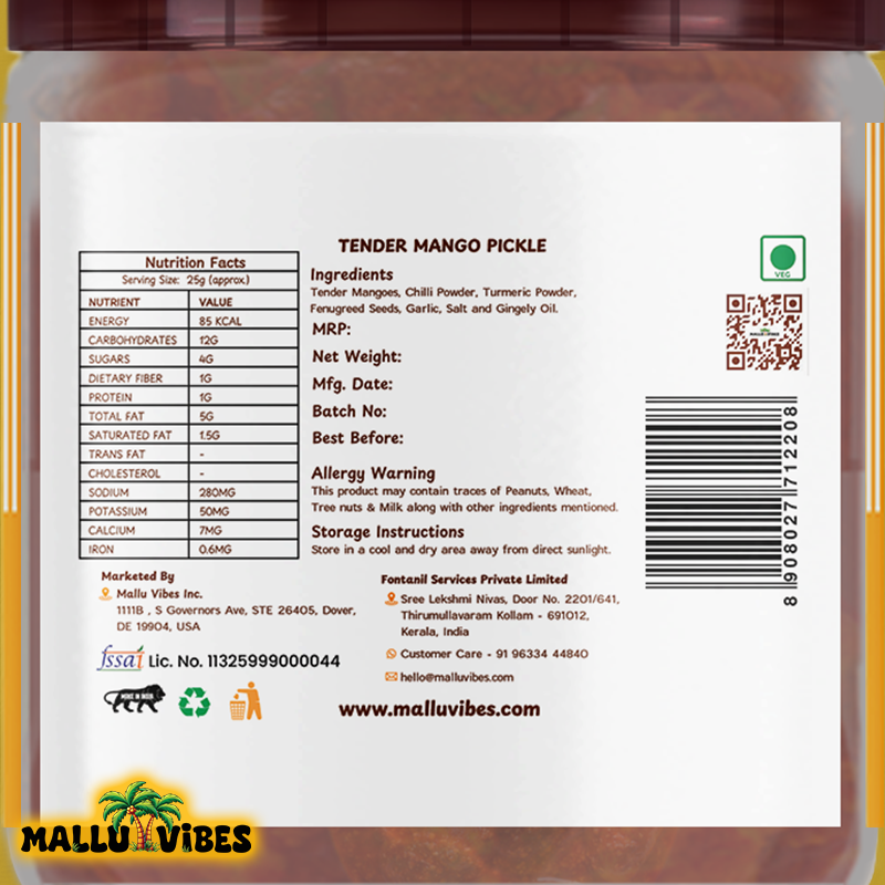 Mallu Vibes Home Made Tender Mango Pickle 