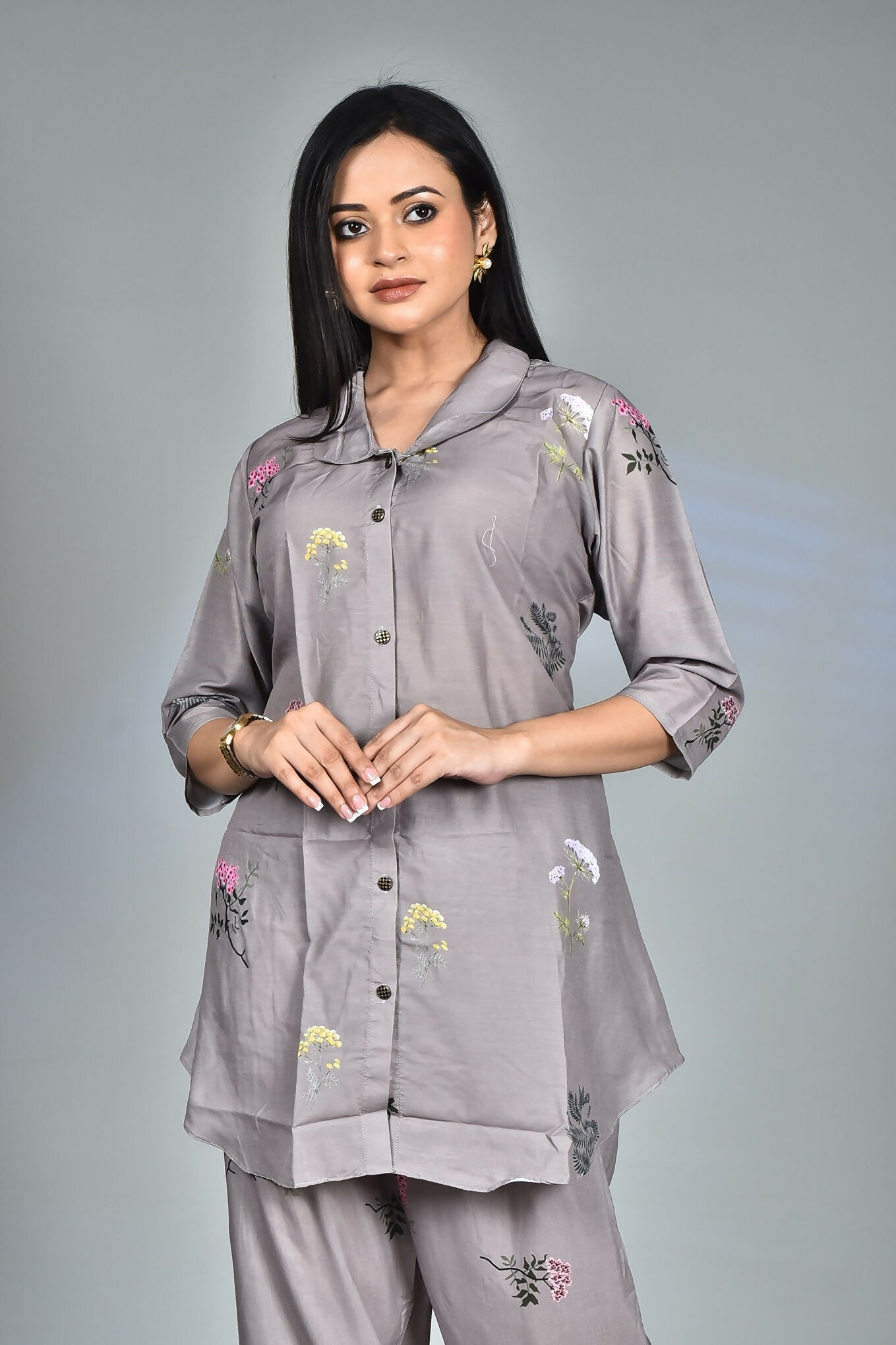 Morchari Digital Print Semi Muslin Co-Ord Set Top & Trouser-Multicolor 