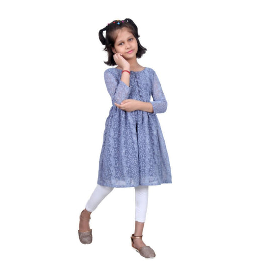 Akarshan viscose Lukhnowi Chikankari Anarkali kurta with Leggings - Grey 