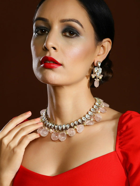 Blush Pink Kundan Choker with Earrings- Ruby Raang  Grab2Buy Ruby Raang Grab2Buy