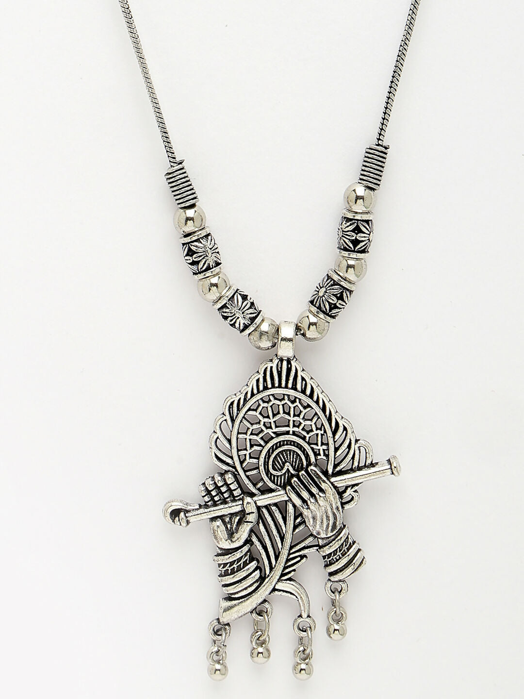 NVR Women's Silver-Toned German Silver Oxidised Pendant with Chain 