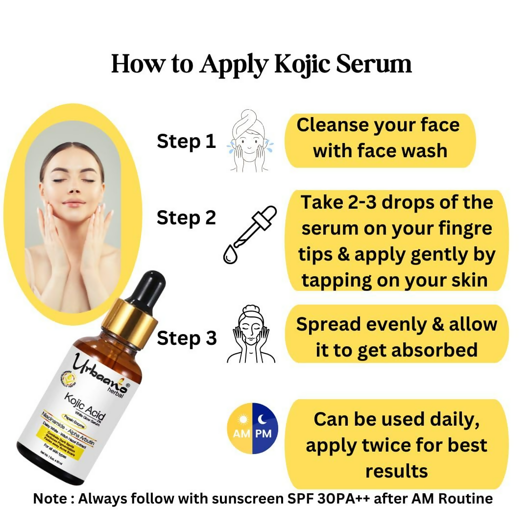 Urbaano Herbal 2% Kojic Acid White Glow Face Serum  Grab2Buy Urbaano Herbal Grab2Buy