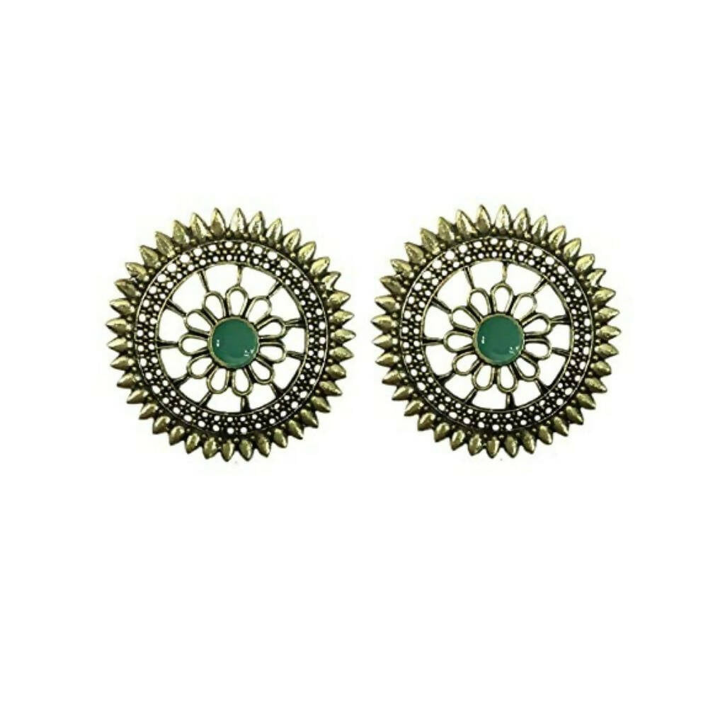 Tiaraa Green Golden Floral Antique Stud Fashion Earrings - Grab2buy