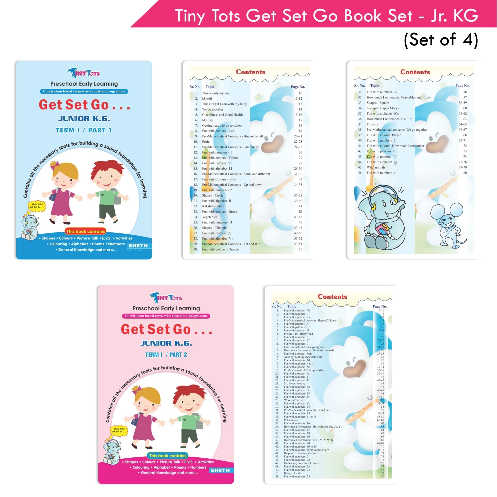 Tiny Tots Get Set Go Preschool Learning Junior KG Books Set of 4| Term wise Education Books| Ages 4-5 Years  Grab2Buy Sheth Books Grab2Buy