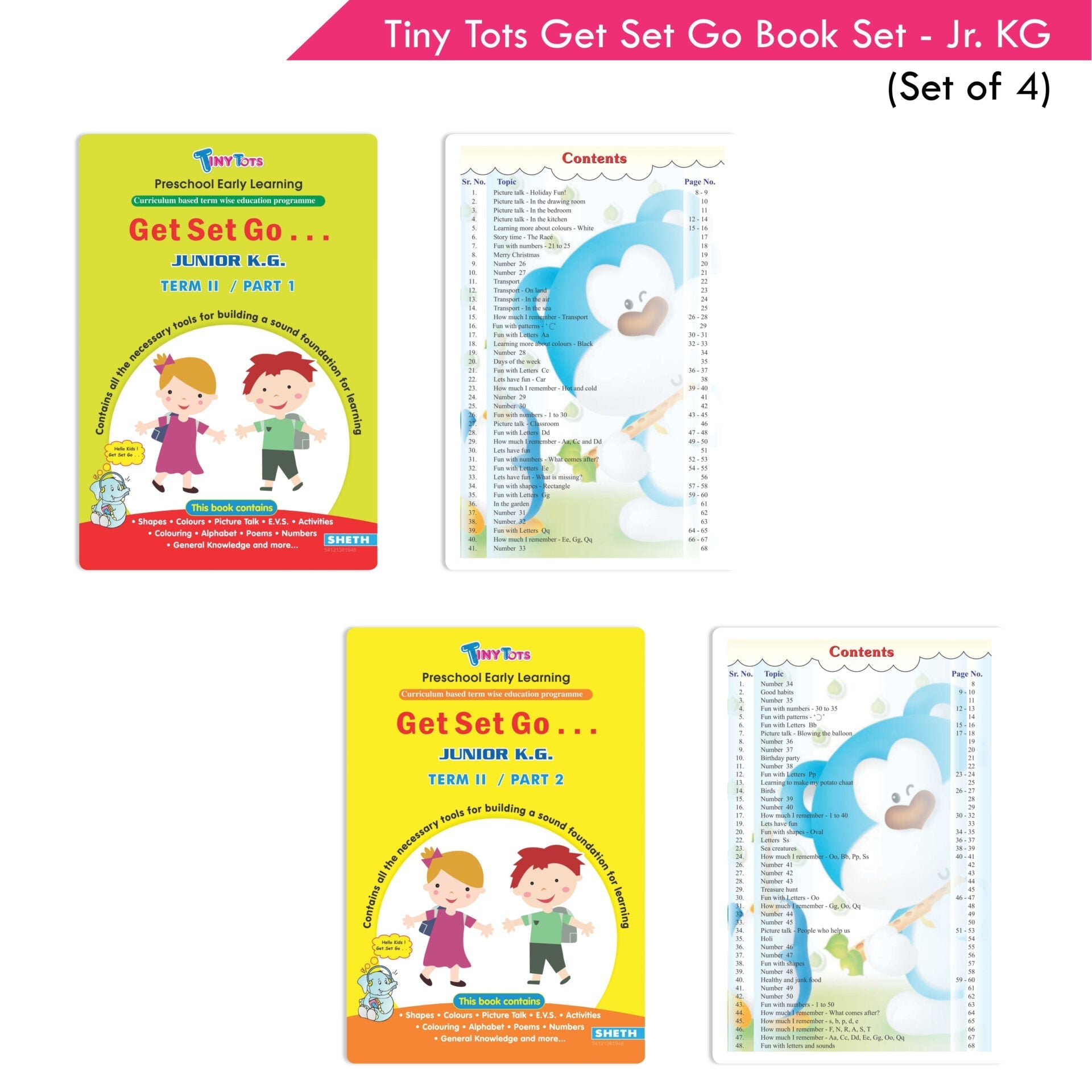 Tiny Tots Get Set Go Preschool Learning Junior KG Books Set of 4| Term wise Education Books| Ages 4-5 Years  Grab2Buy Sheth Books Grab2Buy