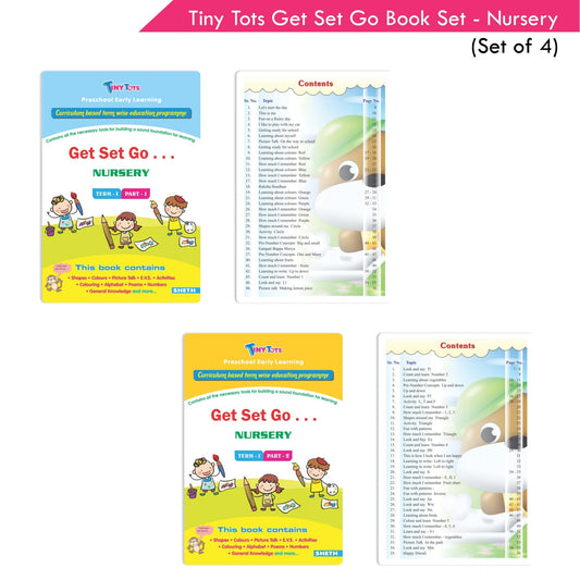 Tiny Tots Get Set Go Preschool Learning Nursery Books Set of 4| Term wise Education Books| Ages 3-4 Years  Grab2Buy Sheth Books Grab2Buy