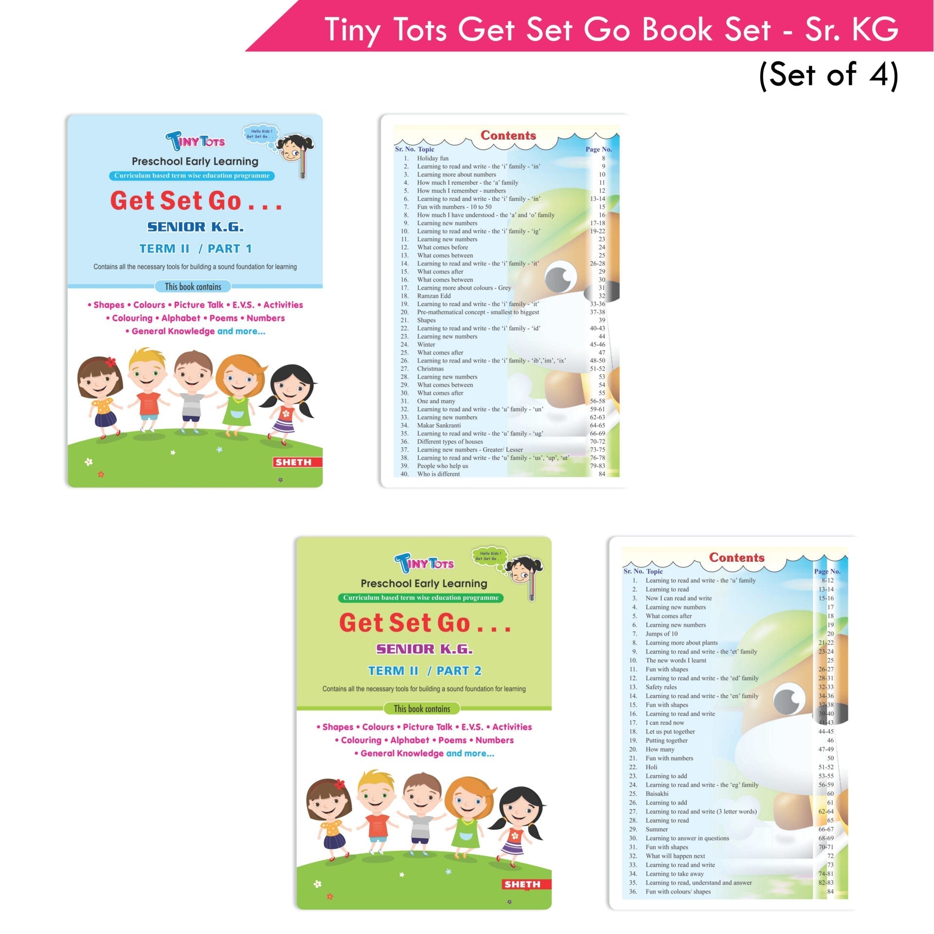 Tiny Tots Get Set Go Preschool Learning Senior KG Books Set of 4| Term wise Education Books| Ages 5-6 Years  Grab2Buy Sheth Books Grab2Buy
