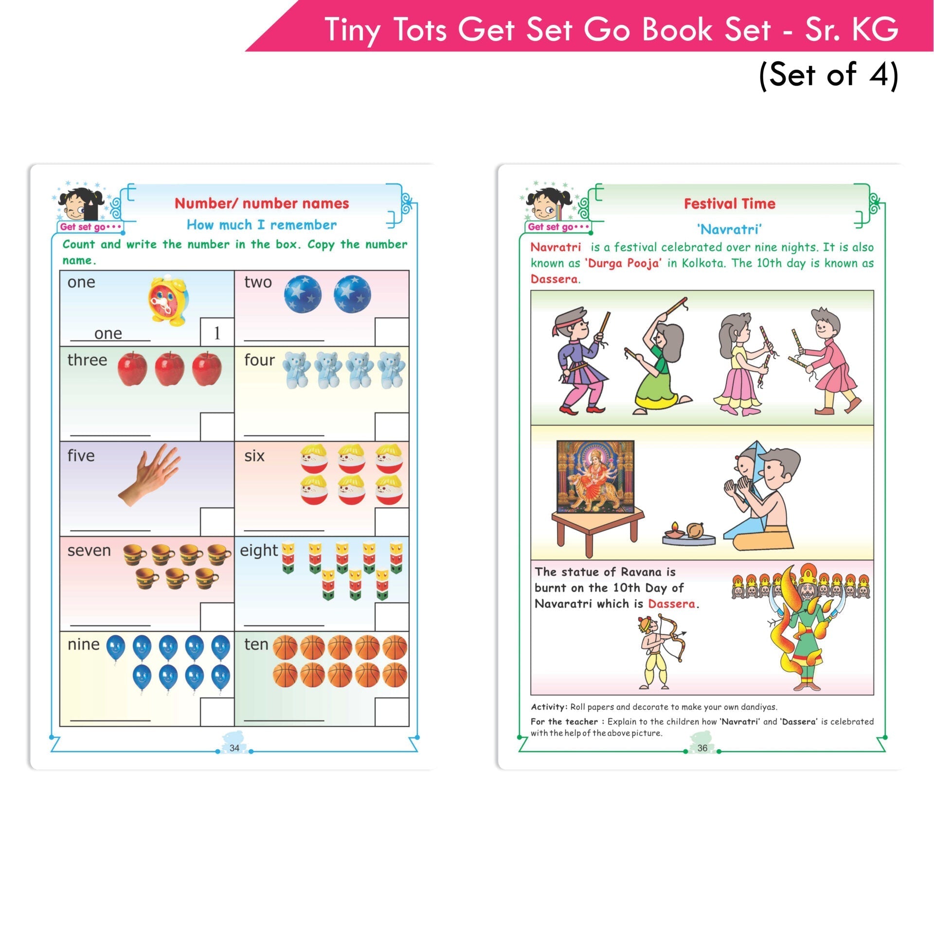 Tiny Tots Get Set Go Preschool Learning Senior KG Books Set of 4| Term wise Education Books| Ages 5-6 Years  Grab2Buy Sheth Books Grab2Buy