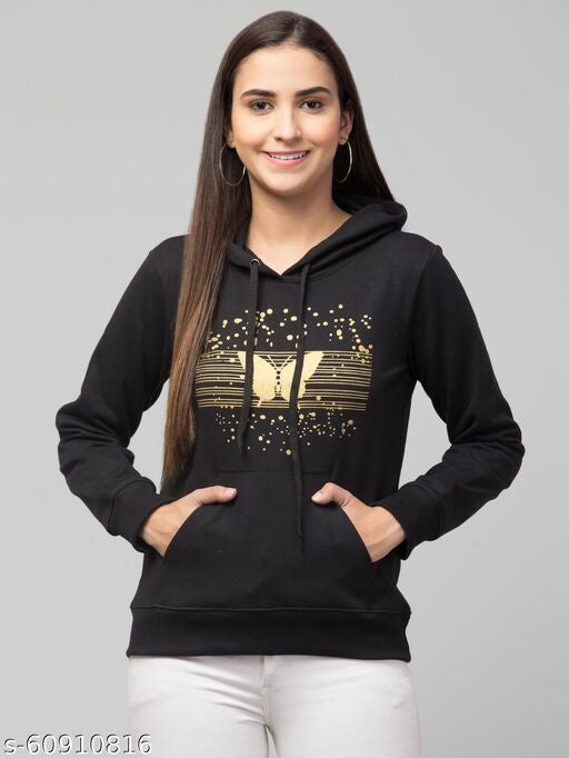 PAVONINE Black Color Butterfly-Design Pullover Hoodie Sweatshirt For Girls
