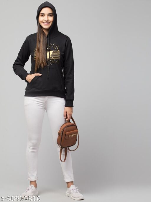 PAVONINE Black Color Butterfly-Design Pullover Hoodie Sweatshirt For Girls
