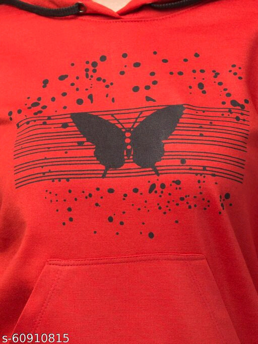PAVONINE Red Color Butterfly-Design Pullover Hoodie Sweatshirt For Girls