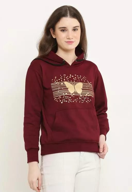 PAVONINE Wine Color Butterfly-Design Pullover Hoodie Sweatshirt For Girls
