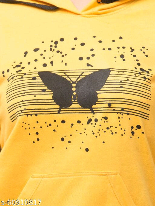 PAVONINE Yellow Color Butterfly-Design Pullover Hoodie Sweatshirt For Girls