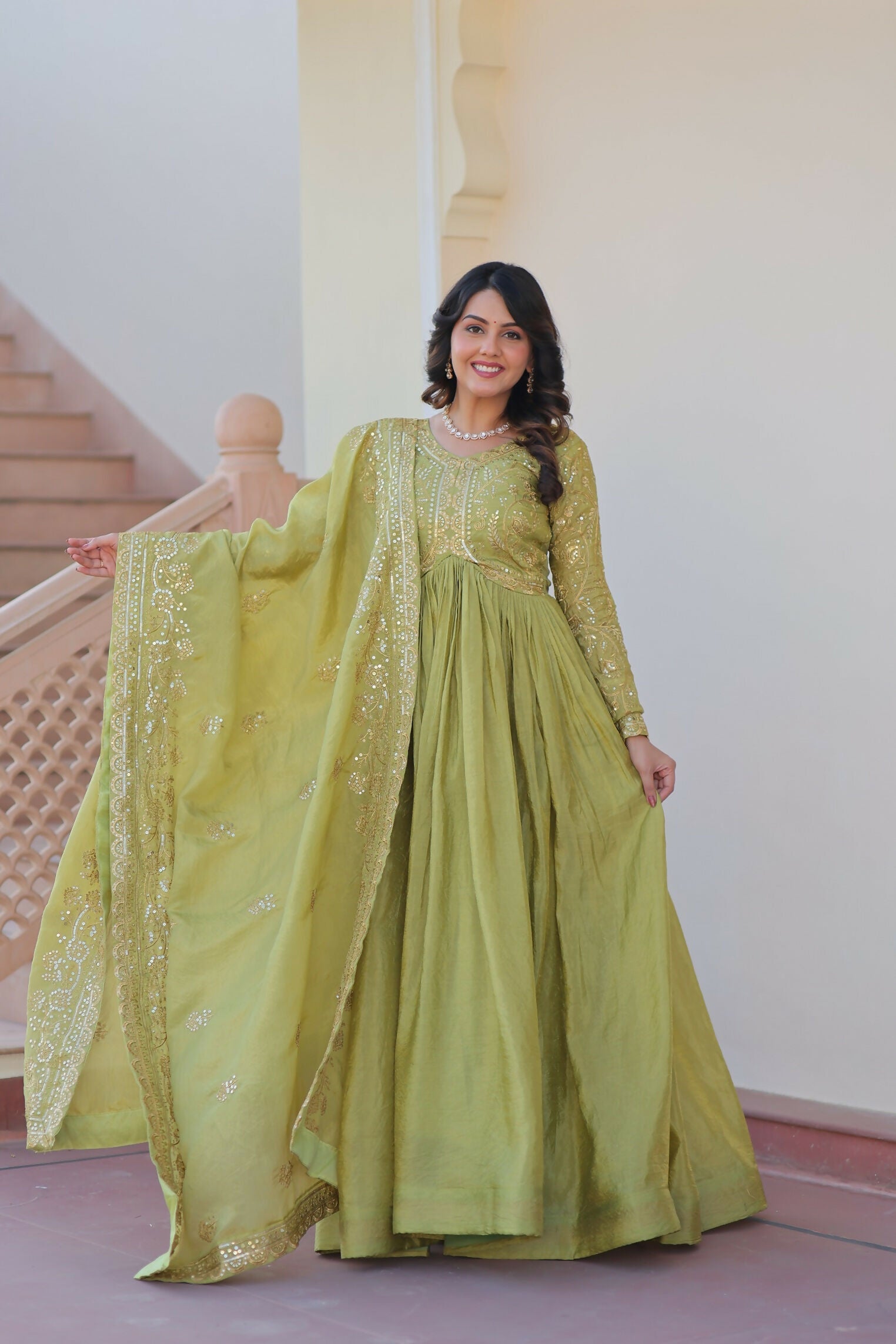 Joban Fashion Pista Crush Sequence Embroidery Work Kurta Set