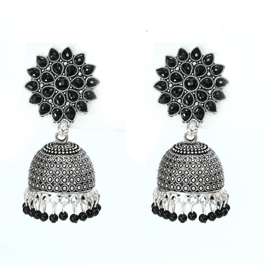 Mominos Fashion Johar Kamal Beautiful Kundan Work Jhumka With Black Beads 