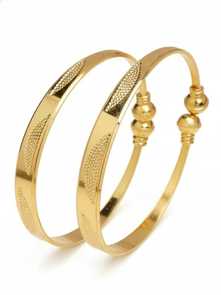 NVR Women Set of 2 Gold Plated Traditional Adjustable Kada Bangle