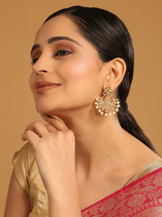 Nuyug 18k Gold-Plated American Diamonds Studded Contemporary Shaped Dangler Earrings | Swadesiicart
