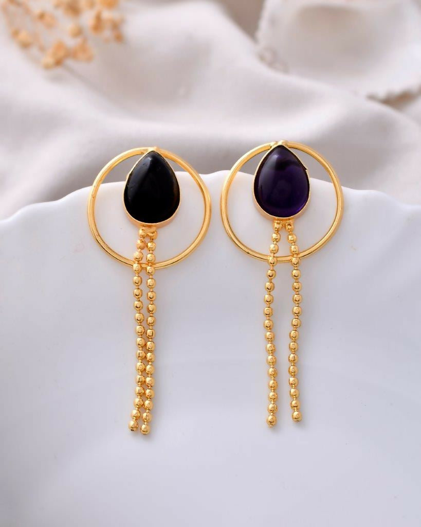 VOJ One Gram Gold Plated Drop Shaped Black Stone Studded Earrings - Grab2buy