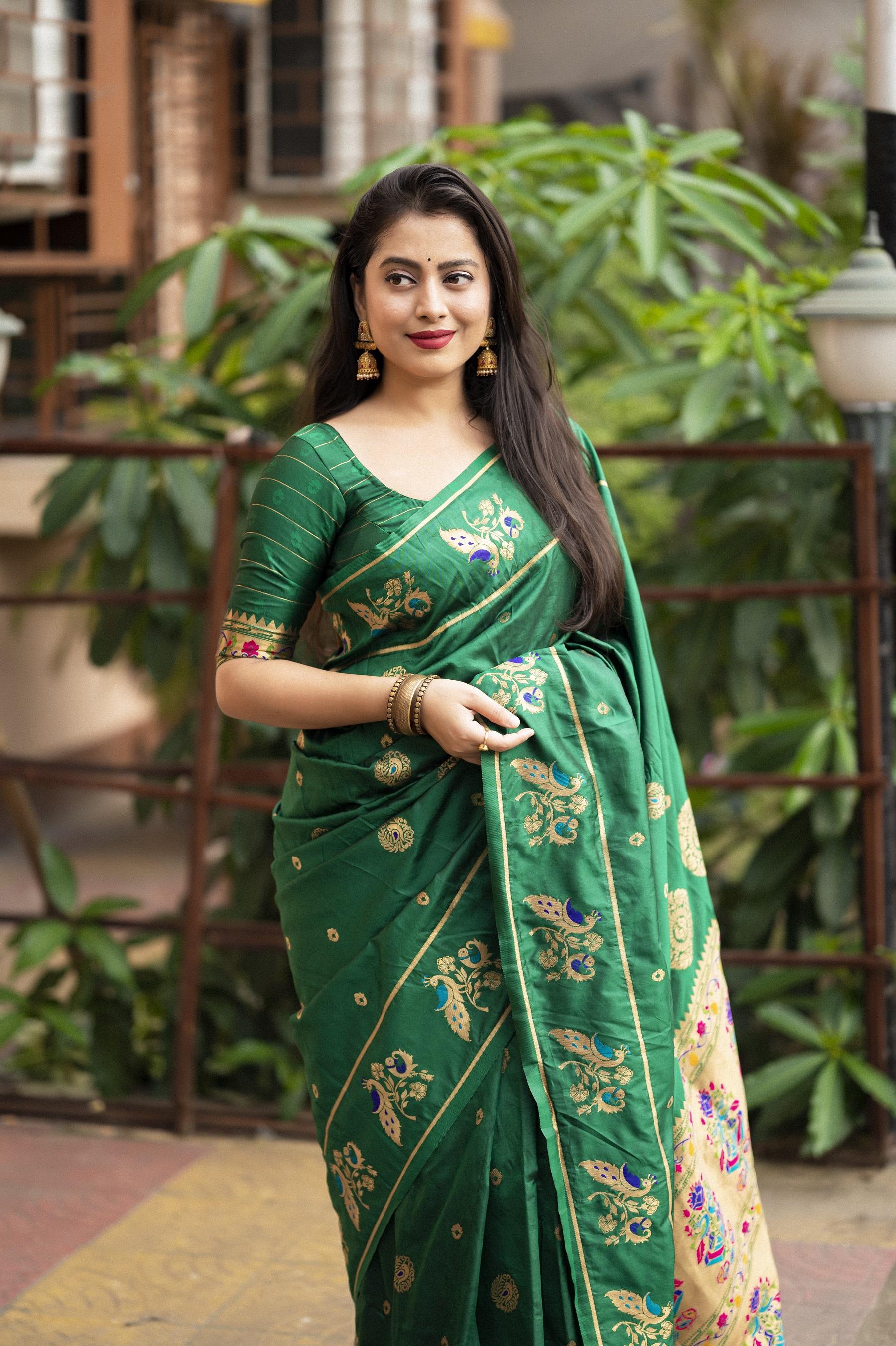 Green Pure Silk Woven Design Saree with Unstitched Blouse - A2M