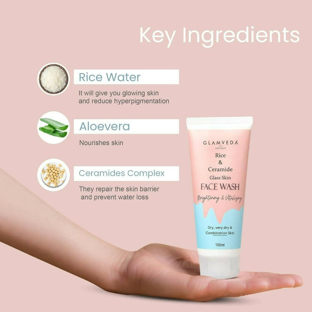 Glamveda Rice & Ceramide Glass Skin Face Wash - Grab2buy