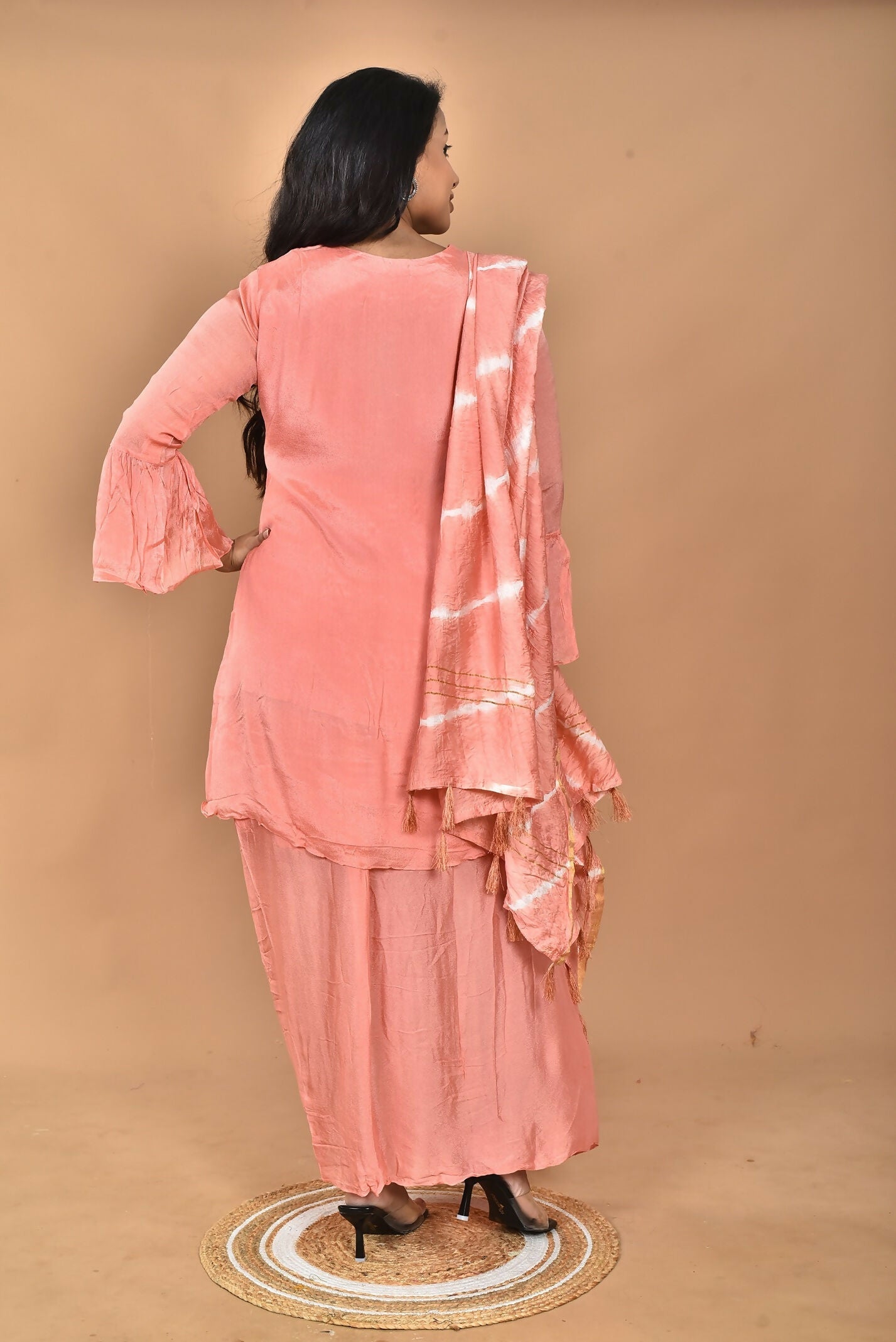 Morchari Women And Hand Embroidery Palazzo Set-Peach 
