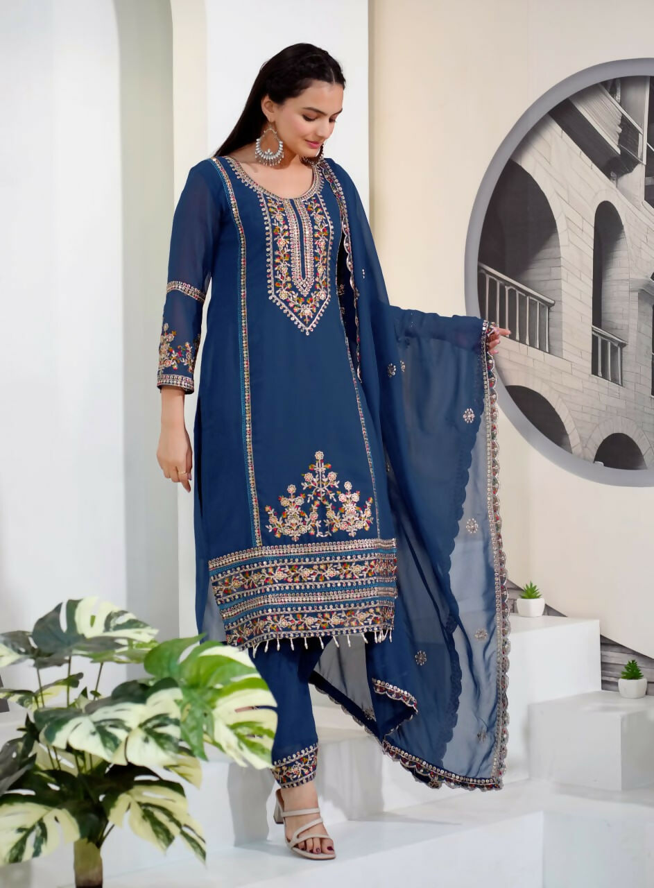 Teeya Creation Blue Color Faux Georgette Embroidery Work Party Wear Salwar Suit