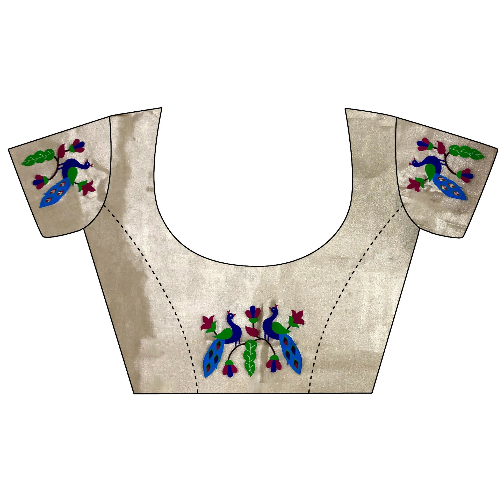 Joban Fashion Ivory Peacock & Floral Motifs Tissue Paithani Saree