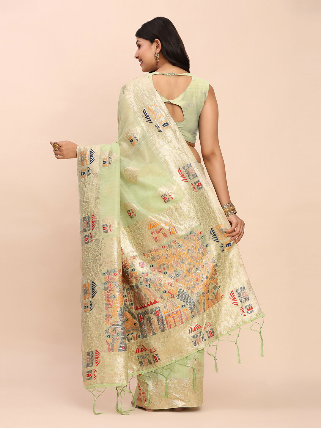 Shree Shyam Fashion Linen Cotton Light Green Saree
