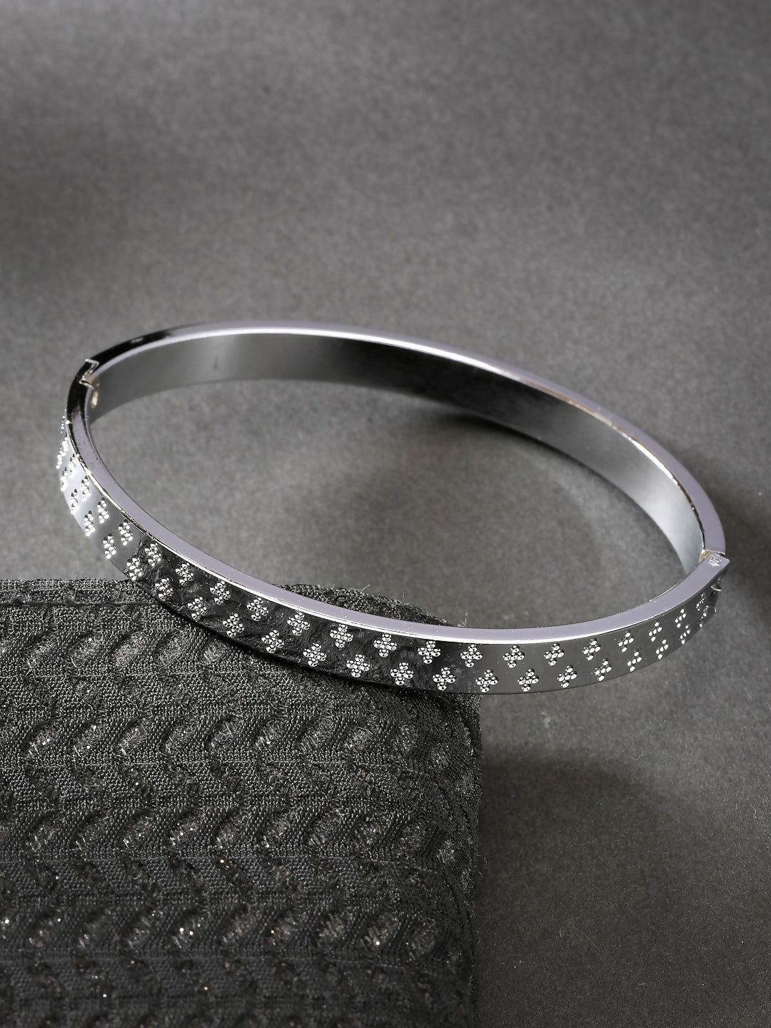 NVR Men's Silver-Plated Stainless Steel Kada Bracelet