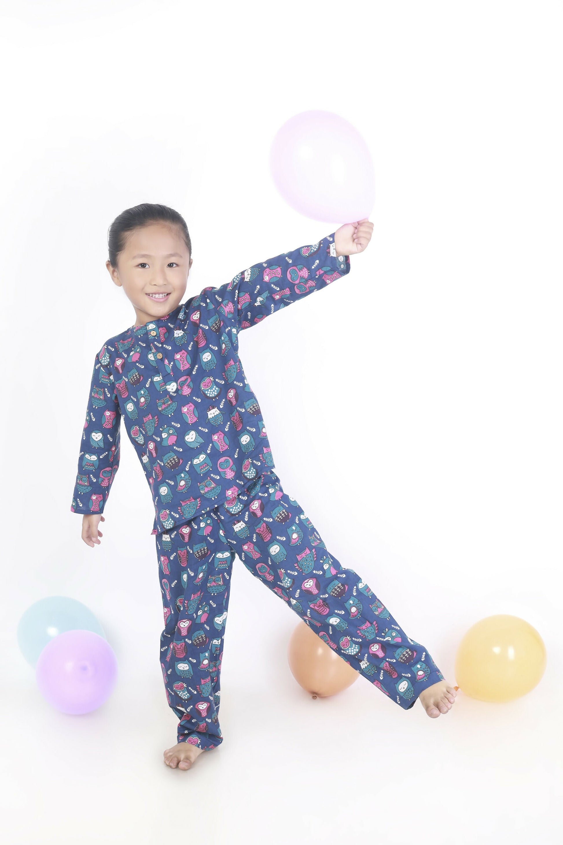Breathables Kids Cotton Owl Print Co-Ord Night Suit – Navy Blue