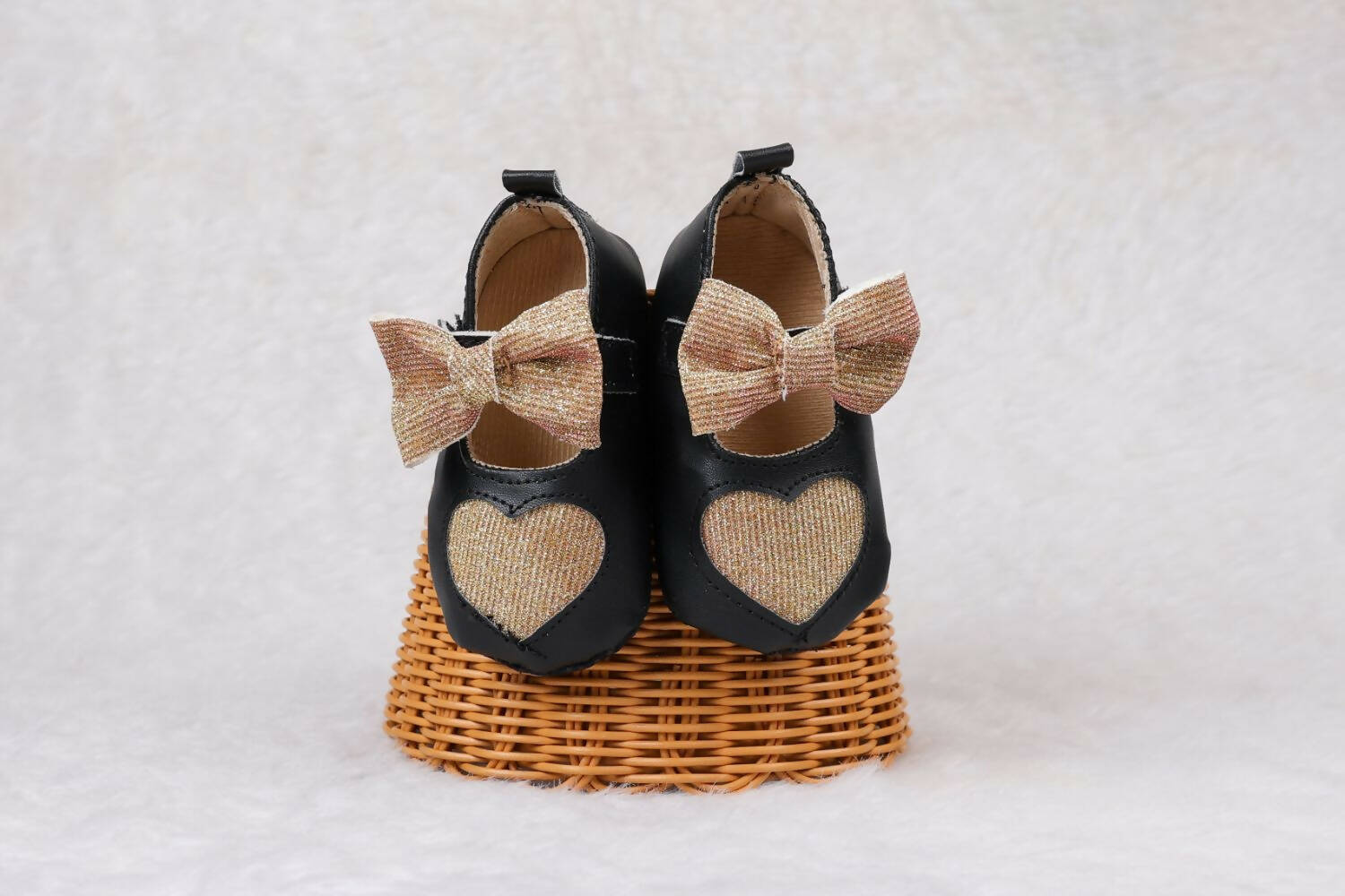 Tiny Bugs Girls Heart Bow Detailing Booties - Black & Gold  Grab2Buy Tiny Bugs Grab2Buy