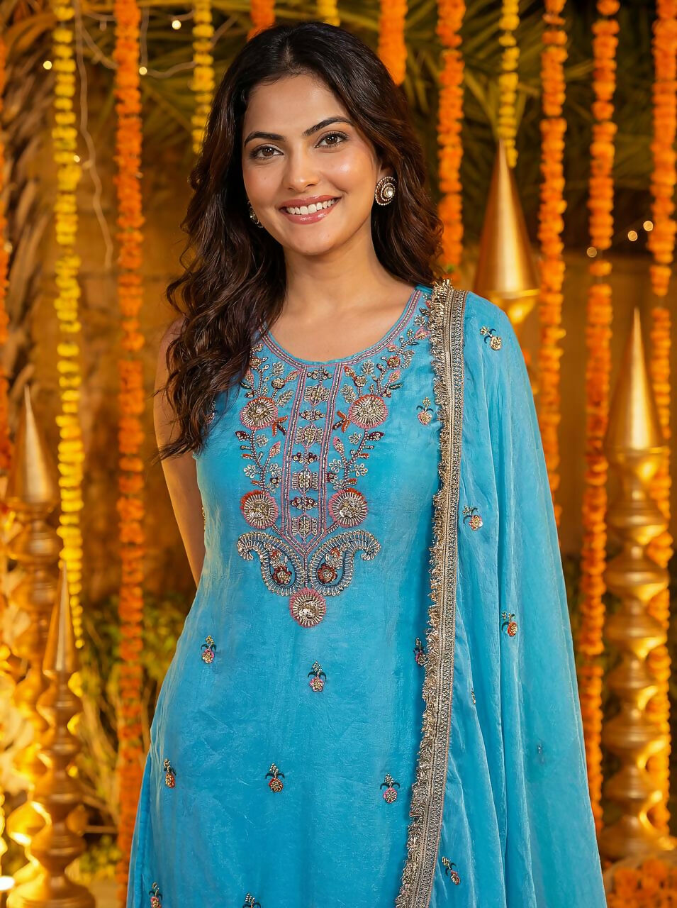 Joban Fashion Blue Silk Embroidered Sharara Set