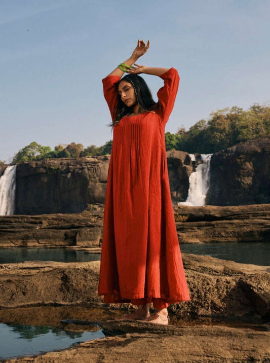 trueBrowns Carrot Cotton Dobby Kurta Pant Set 