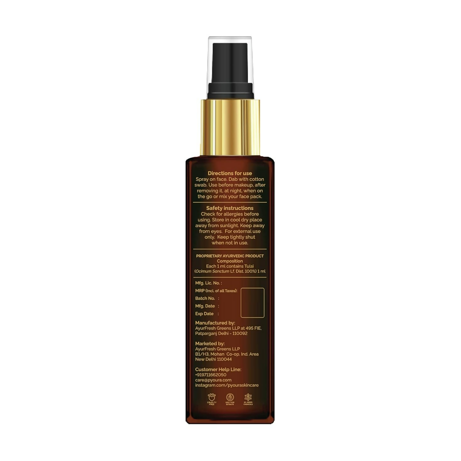 Pyoura Tulsi Anti Wrinkle Glowing Skin Face Toner Mist 