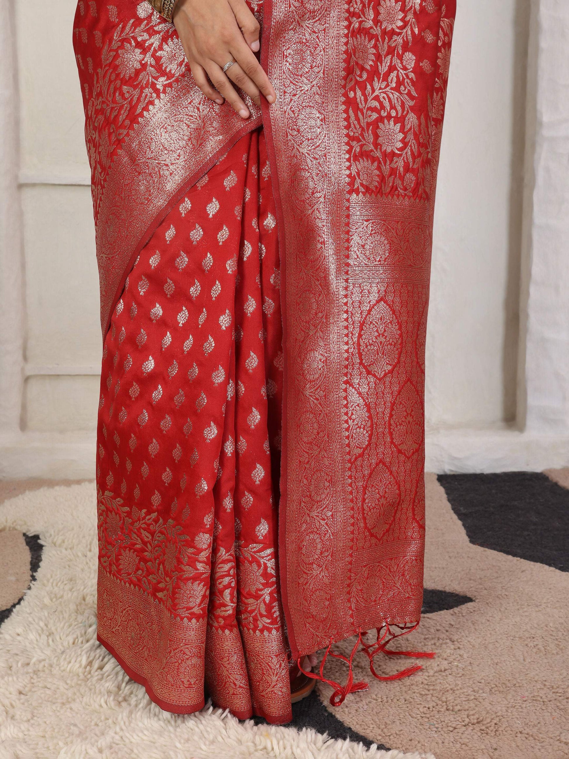 Shree Shyam Fashion Lichi Silk Red Saree