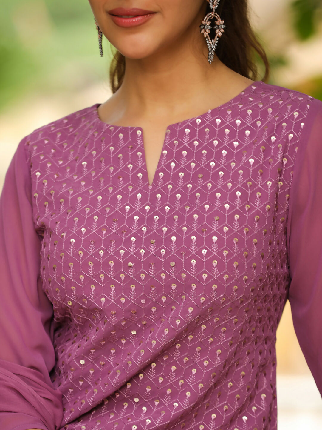 Janasya Lavender Georgette Embroidered Kurta,Bottom & Dupatta 