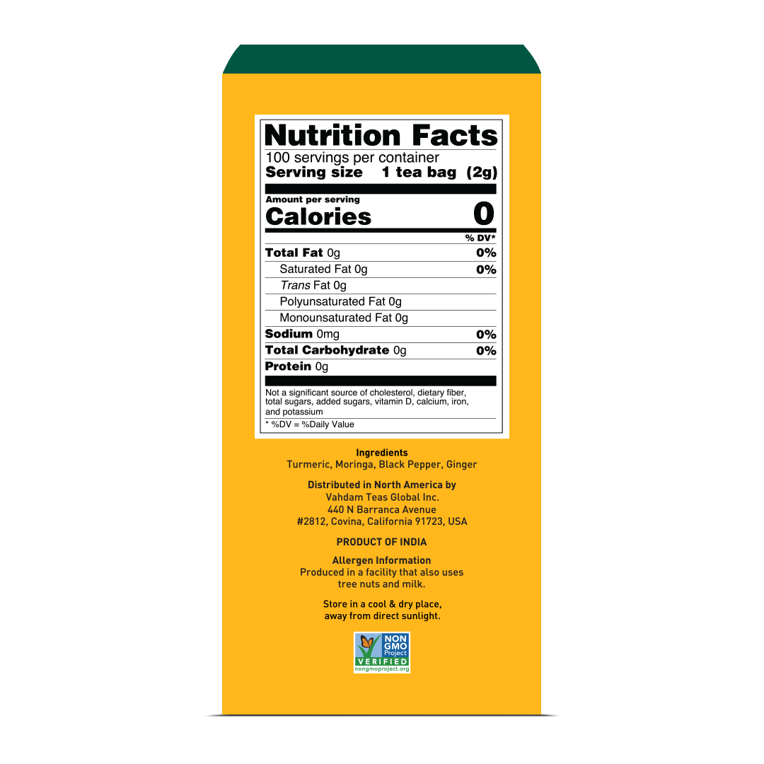 Turmeric Moringa Herbal Tea Tisane, 100 Count 