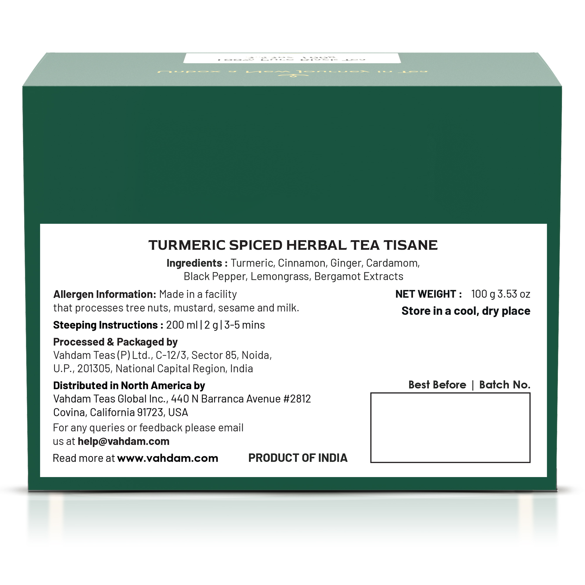Turmeric Spiced Herbal Tea Tisane, 3.53 oz 