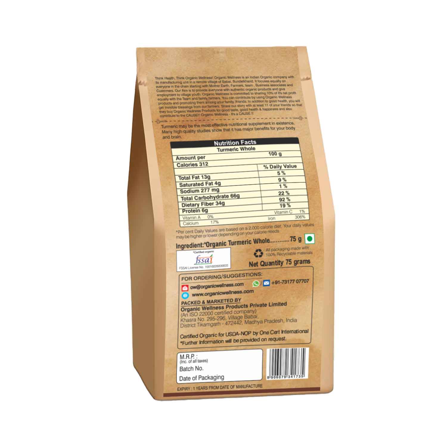 Organic Wellness Turmeric Whole - Grab2buy