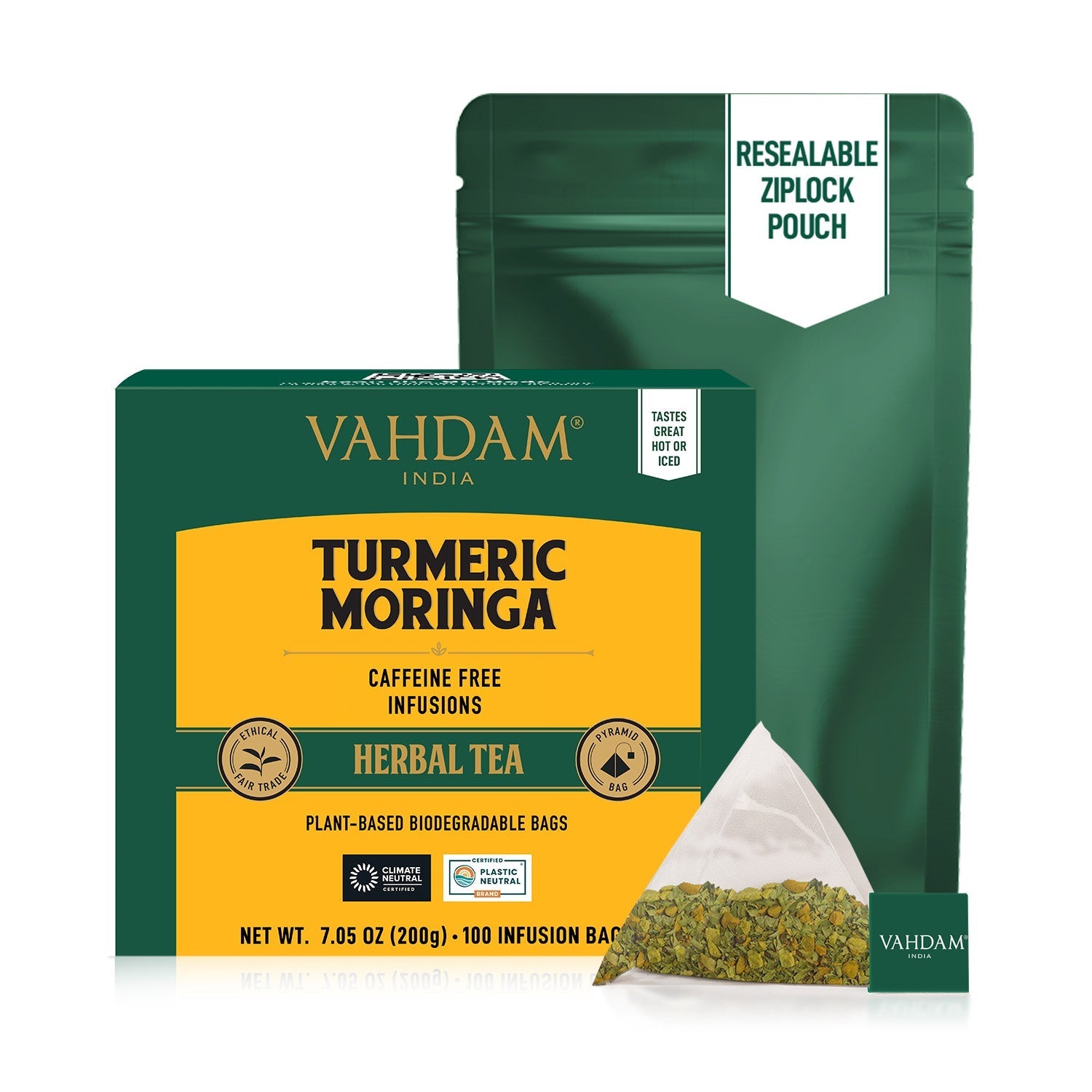 Turmeric Moringa Herbal Tea Tisane, 100 Count 