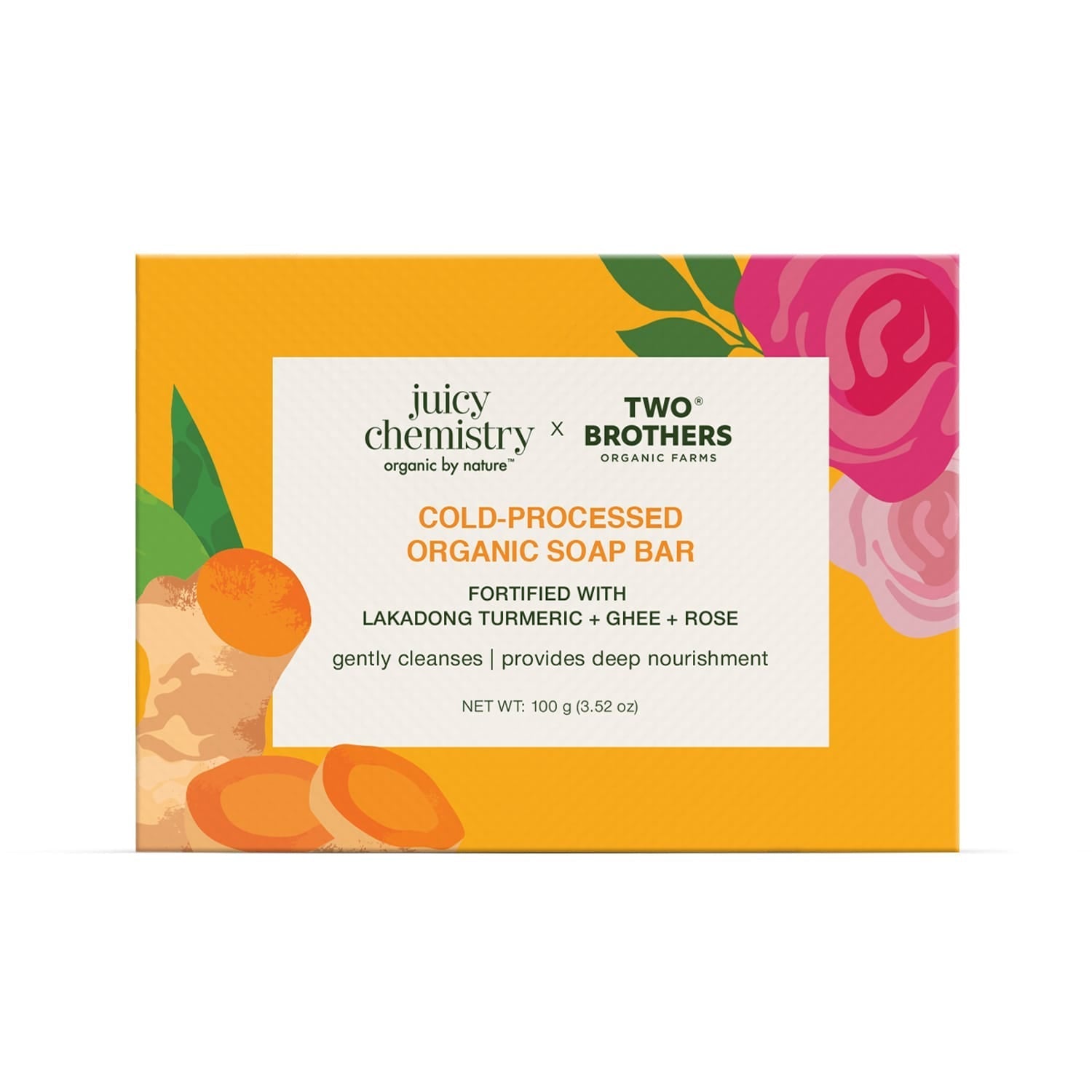 Cold-processed Organic Soap Bar Fortified with Lakadong Turmeric, Ghee & Rose 
