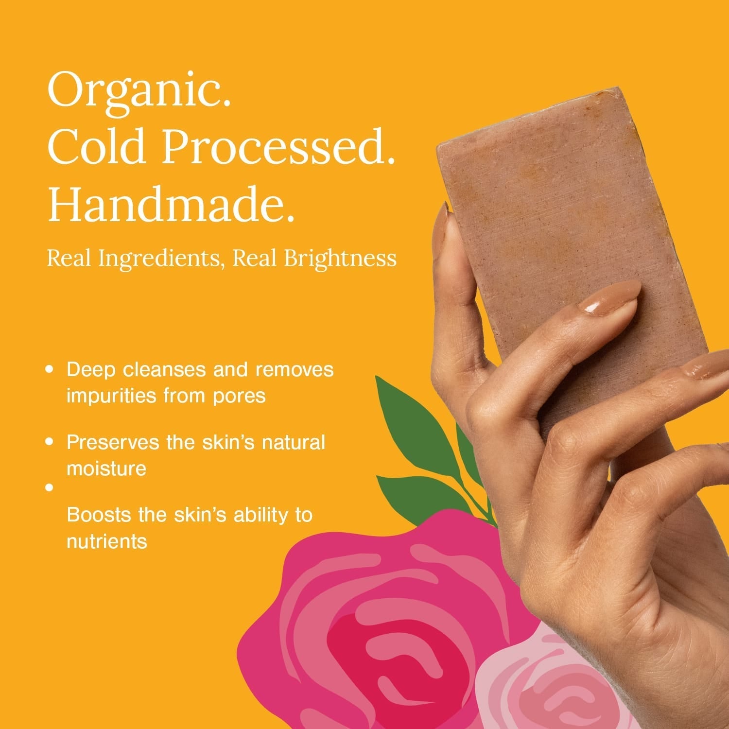 Cold-processed Organic Soap Bar Fortified with Lakadong Turmeric, Ghee & Rose 