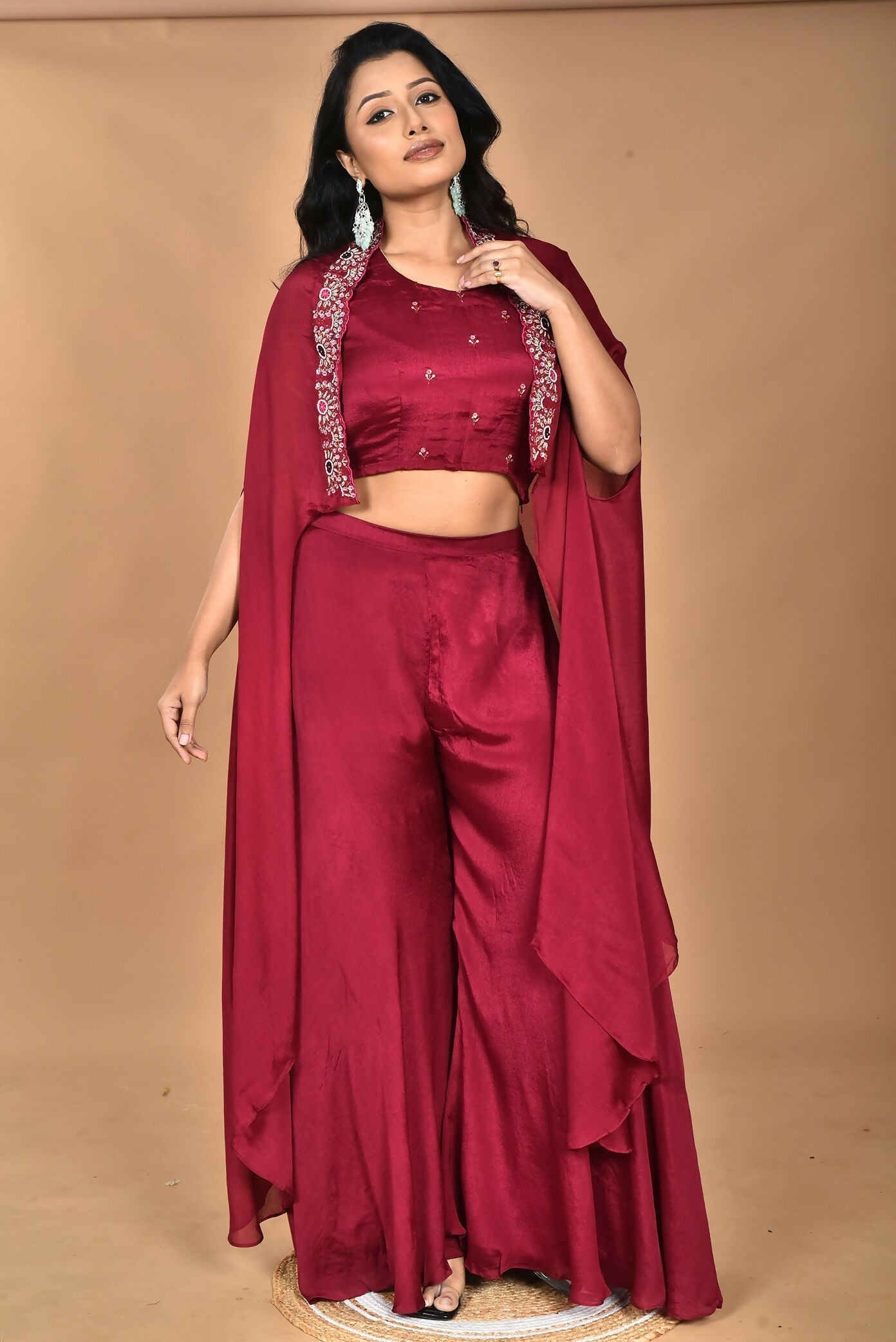 Morchari Women And Hand Embroidery Palazzo Set-Magenta 