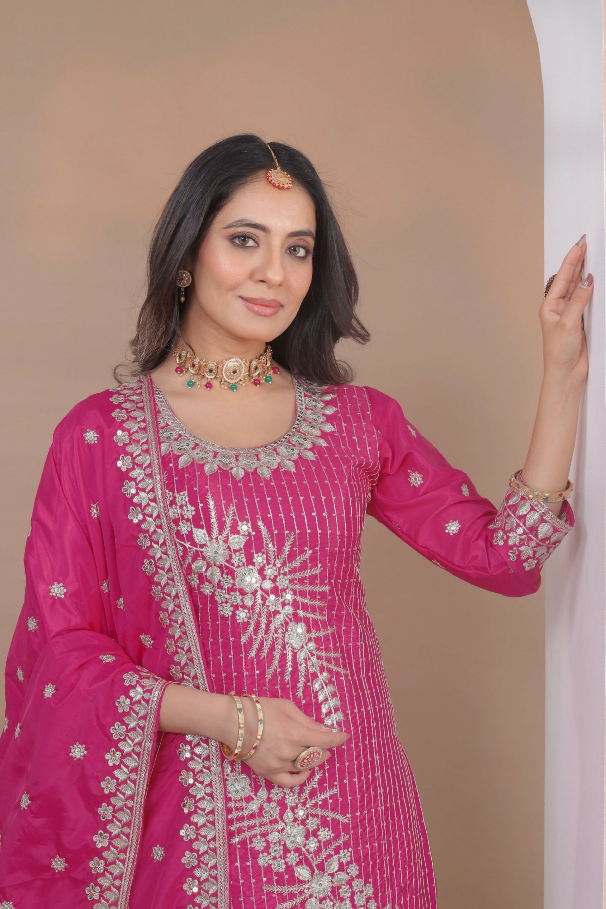 Lehenga Mart Designer Sharara Suit With Kurta, Sharara, Dupatta For Women-Pink