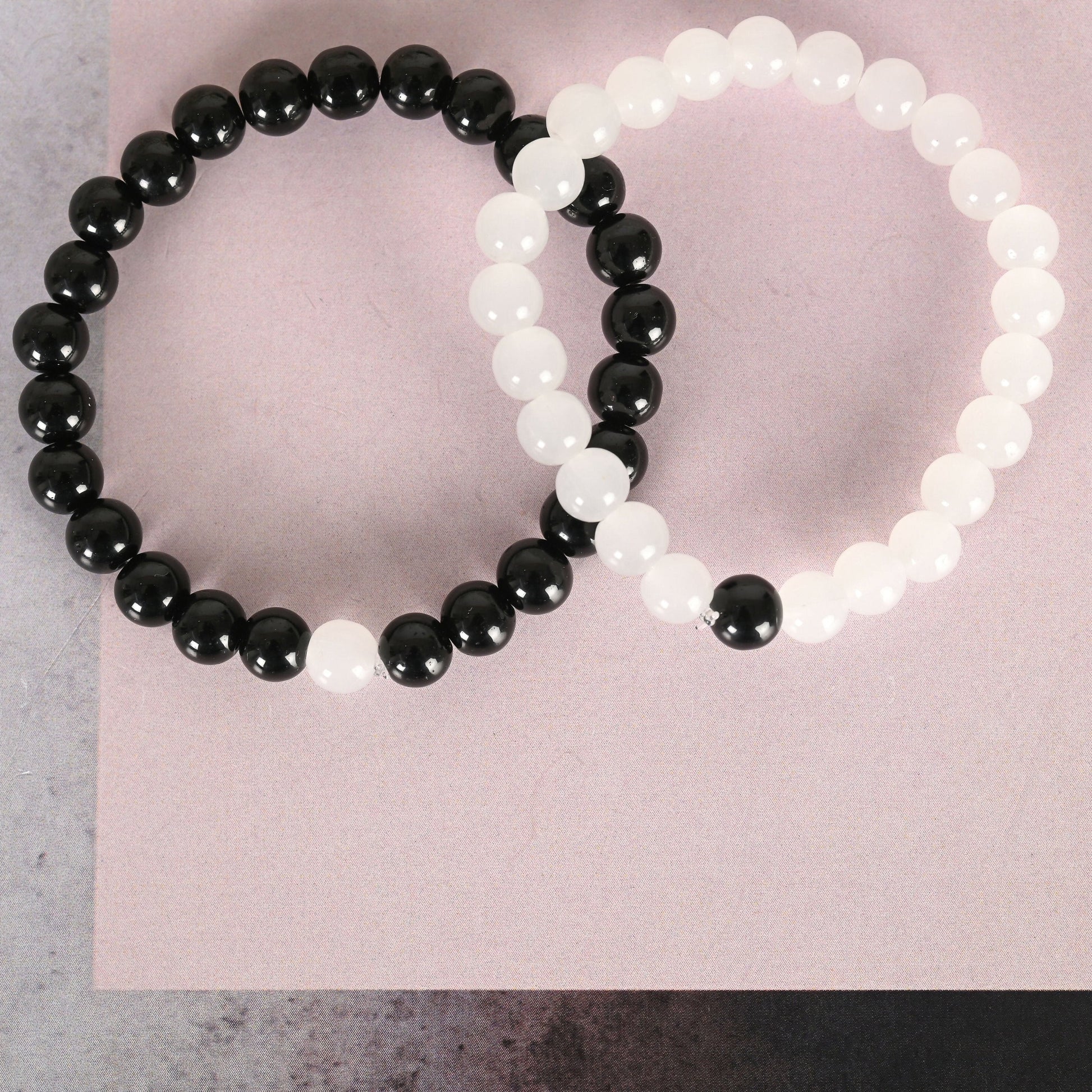 NVR Men & Women White & Black Marbel Crystal Elasticated Bracelet | Grab2Buy
