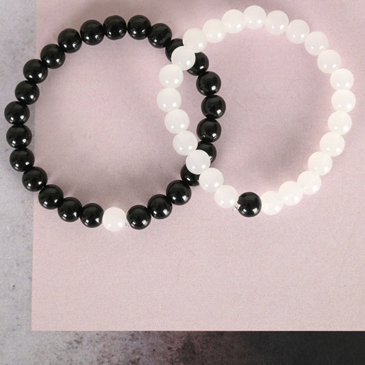 NVR Men & Women White & Black Marbel Crystal Elasticated Bracelet | Grab2Buy