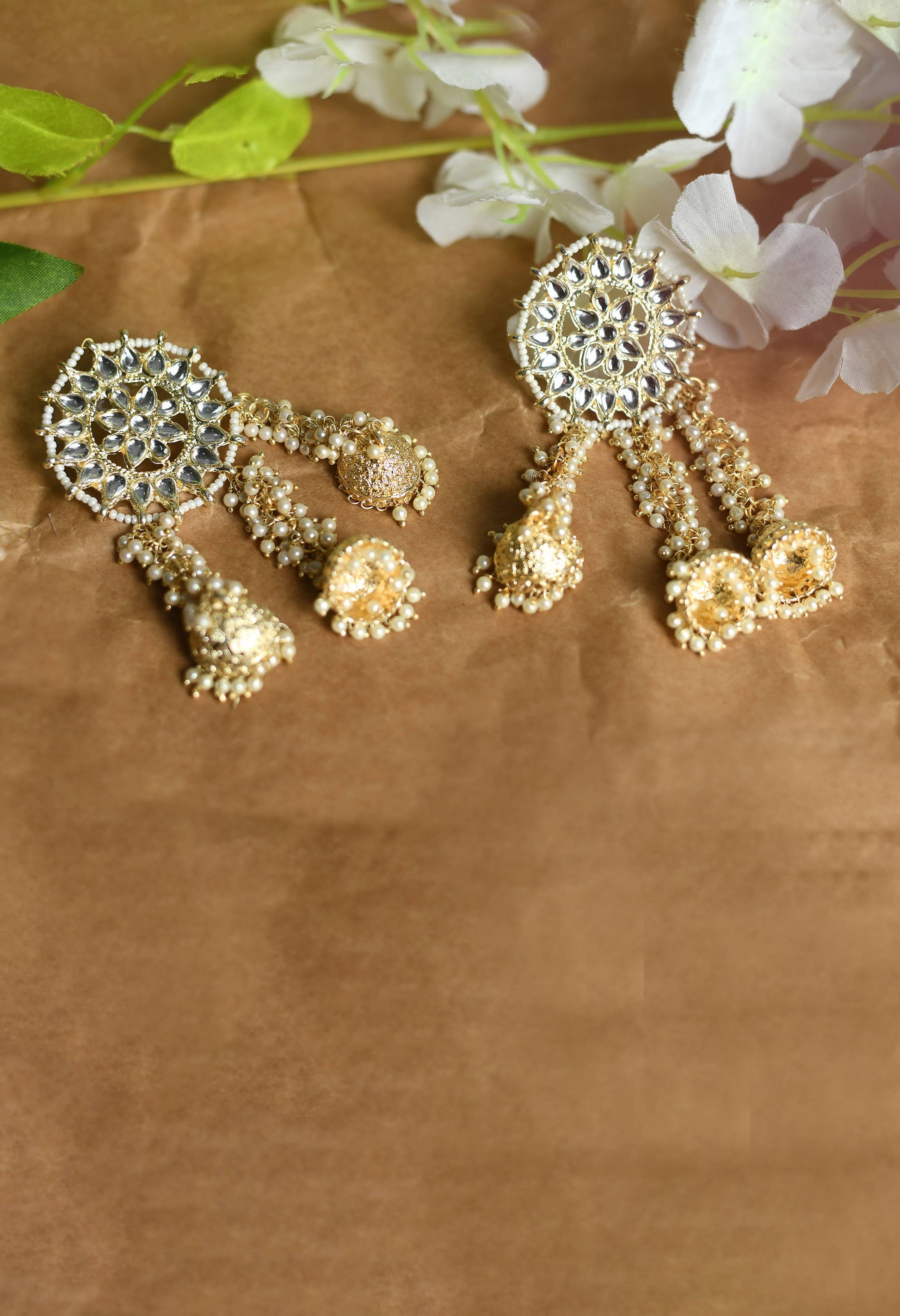 Mominos Fashion Johar Kamal Golden Plated Earrings With Kundan & Pearls - Grab2buy