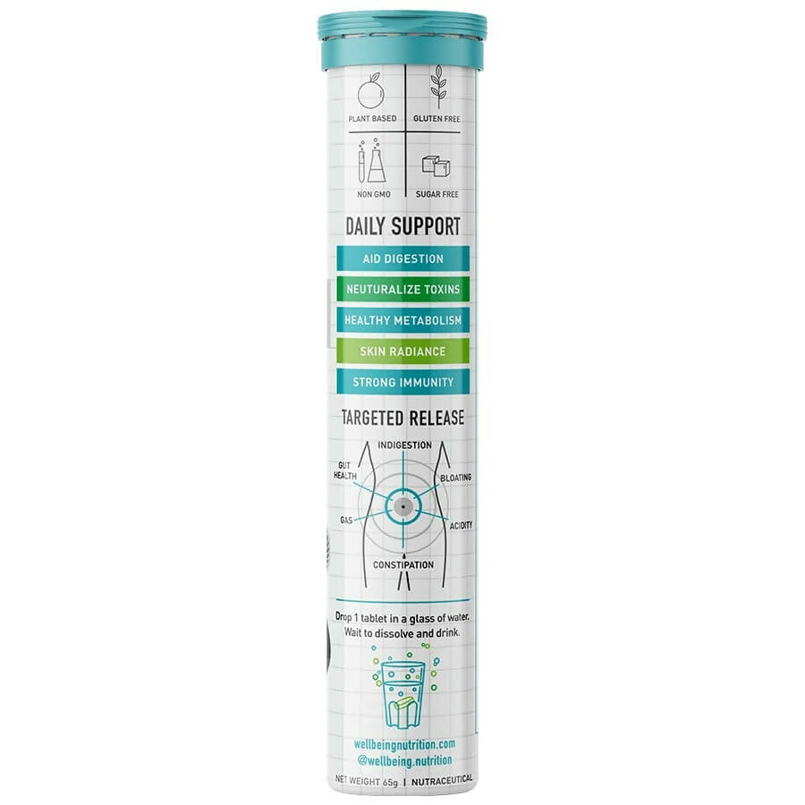 Wellbeing Nutrition Probiotic + Prebiotic Effervescent Tablets – Ayurvedic Gut Health Support 