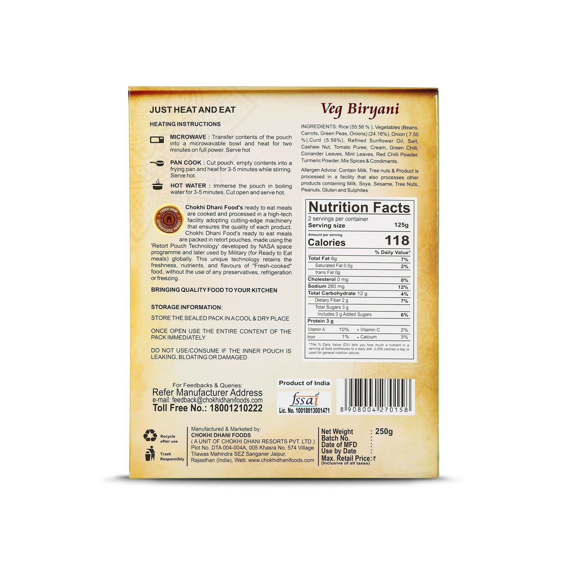 Chokhi Dhani Veg Biryani Instant Premix 